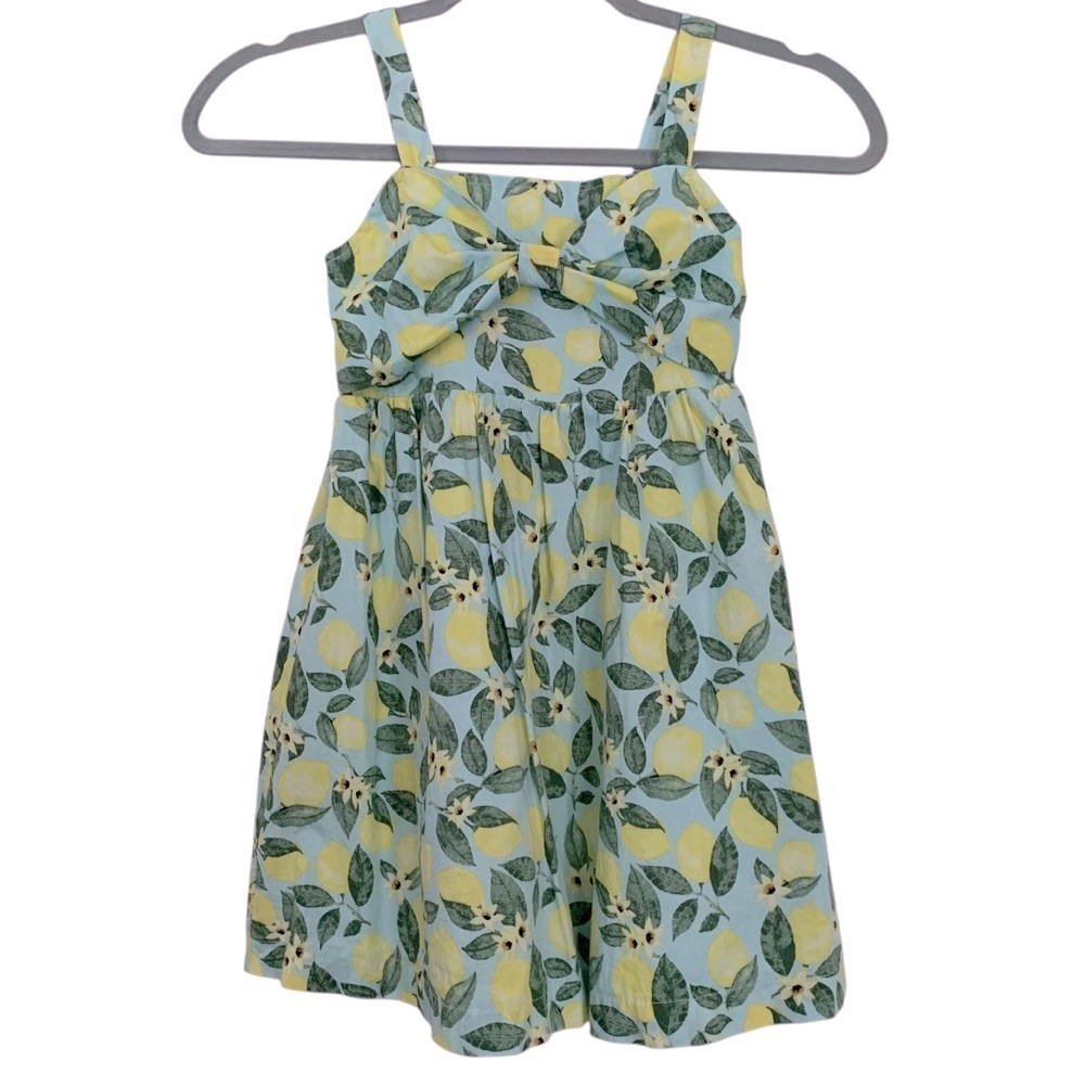btween Girls Lemon Print Bow Bodice Smocked Back Cotton Babydoll Dress Sz 6